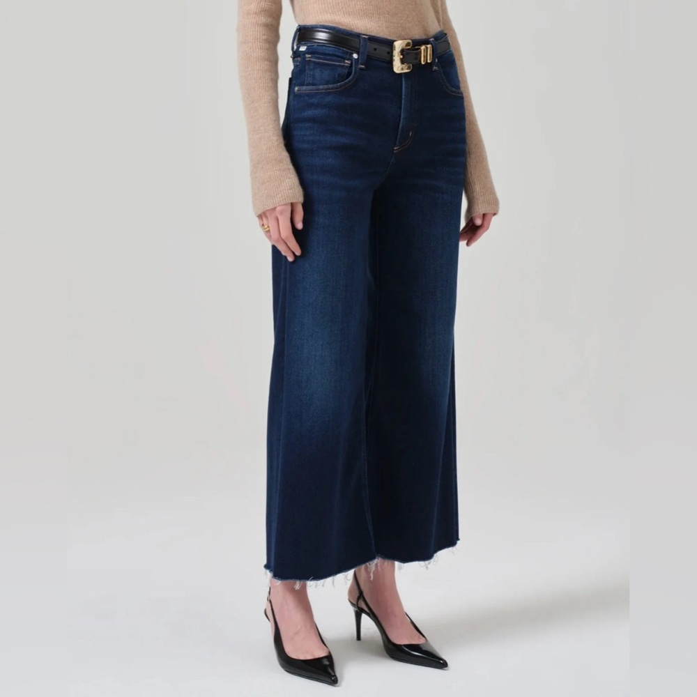 Citizens Of Humanity Dark Wash Wide Leg Raw Hem Crop Jeans Size 30